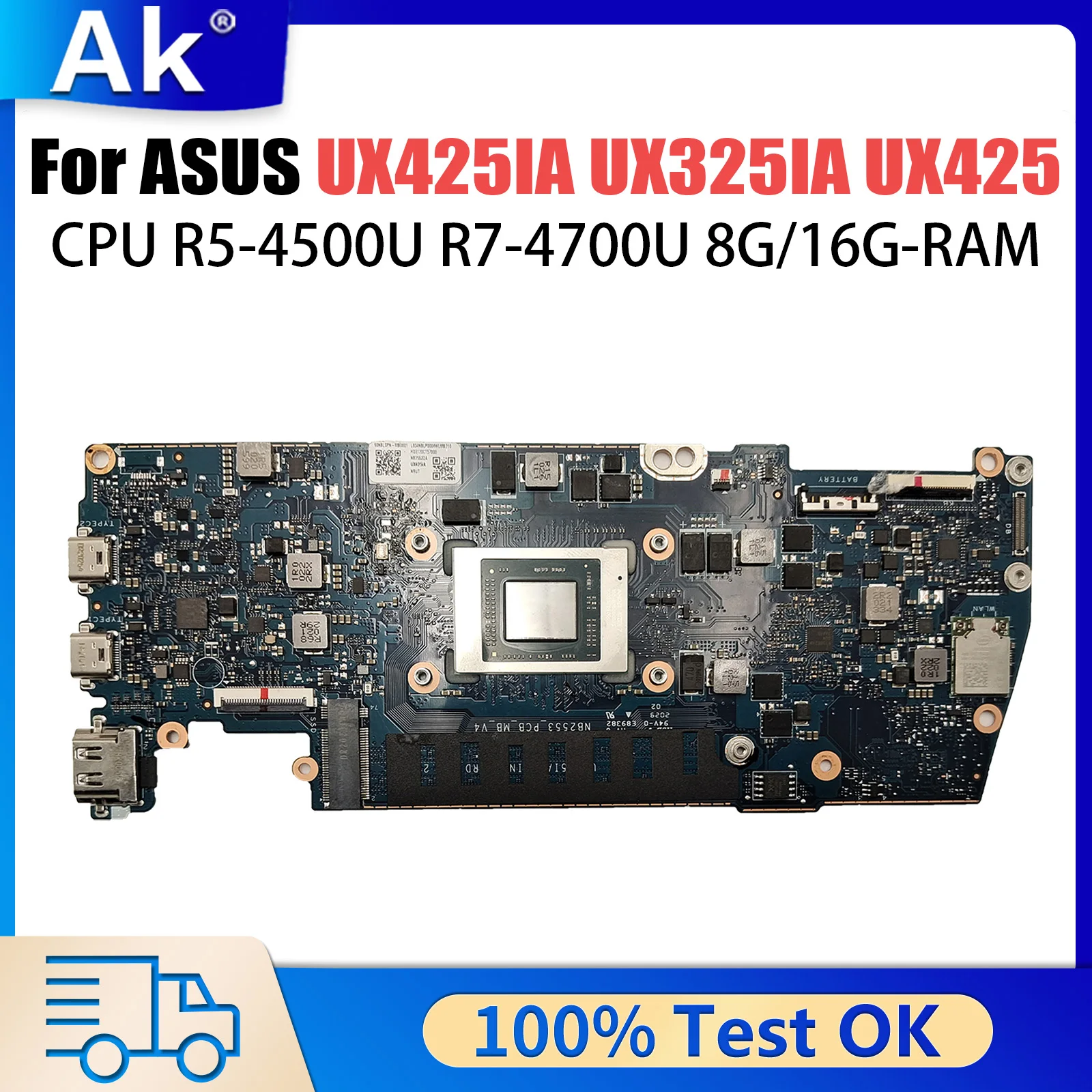 

UX425IA Mainboard For ASUS ZenBook UX425 UX425IA UX425I UM425IA Laptop motherboard With R5-4500U R7-4700U CPU 8GB 16GB RAM