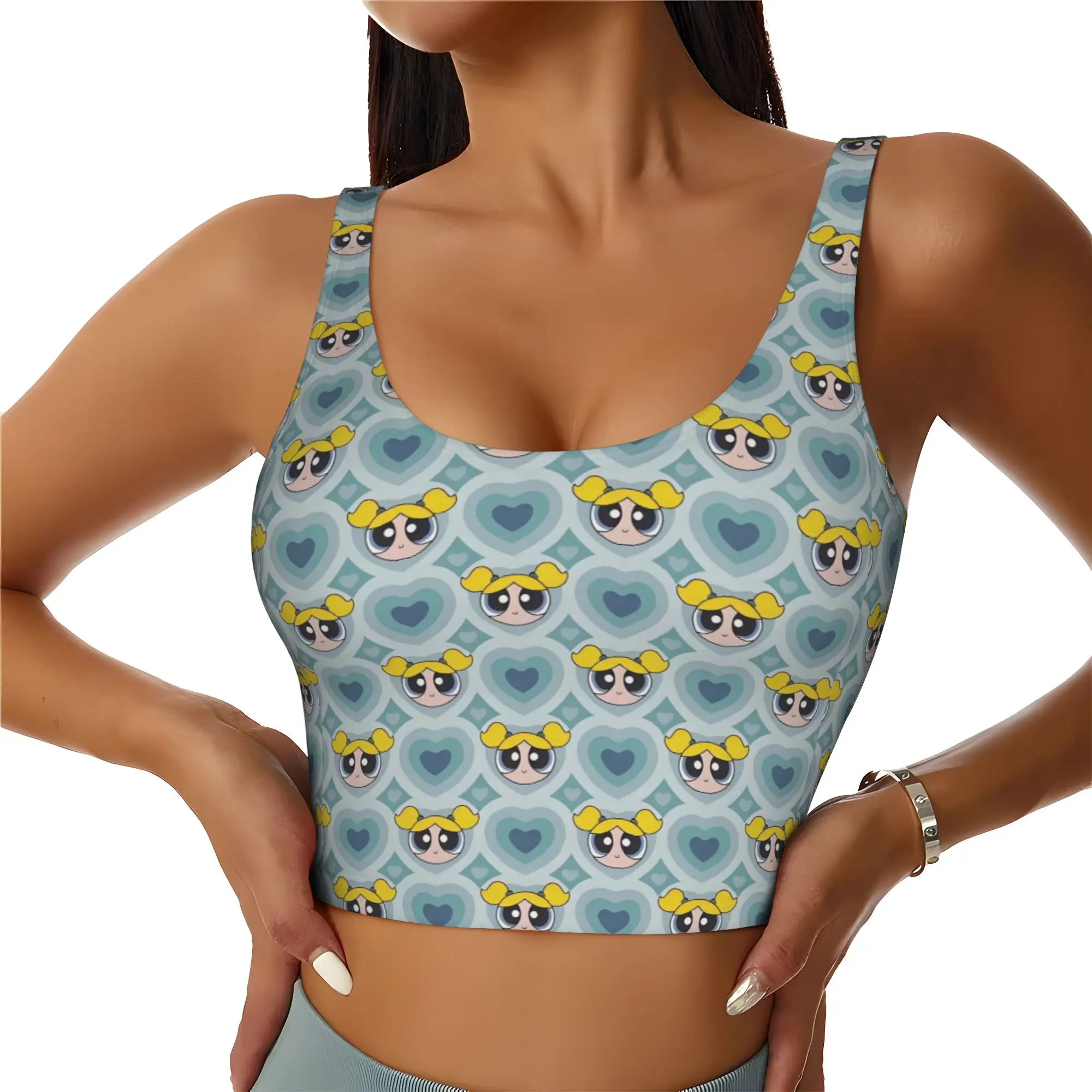 Custom High Impact Poweres Anime Puffes Sports Bra Women Buttercup Blossom Bunny  Gym Workout Yoga Crop Top