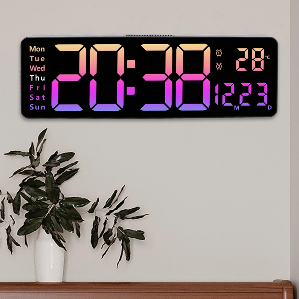 Temp Date Week Display Wall-mounted Remote Control Table Clock Dual Alarms LED Clocks Power Off Memory Large Digital Wall Clock