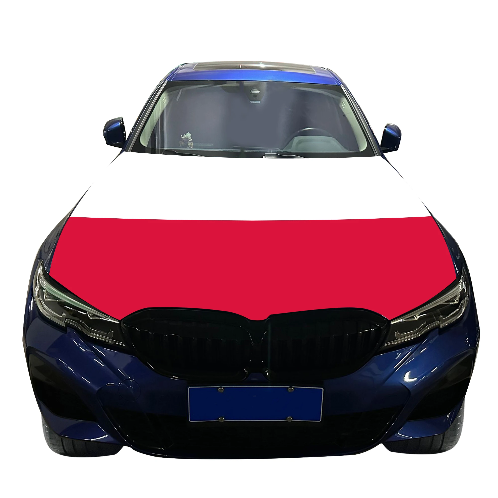 Poland Car Hood Cover Flag  Universal Size Elastic Polyester 120x150cm for Car Decor