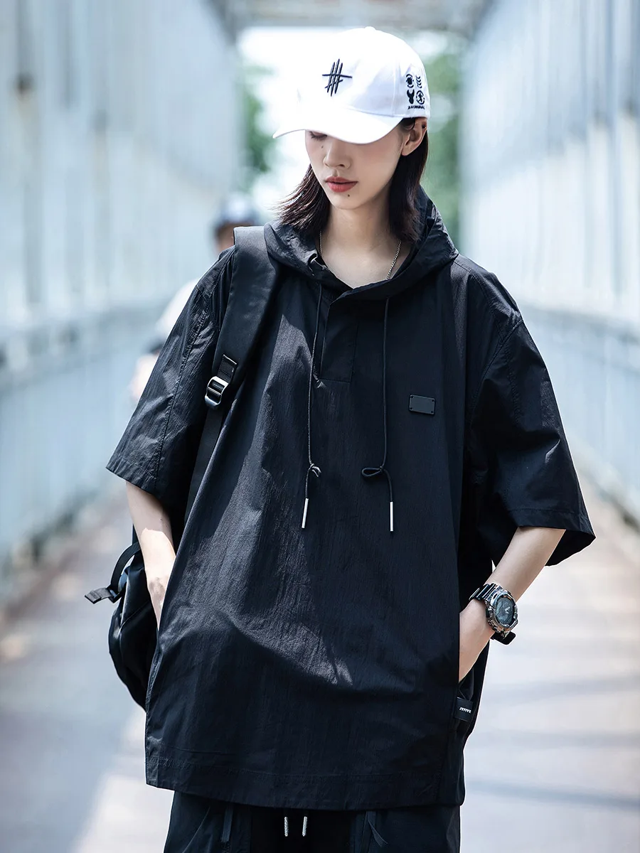 Loose Unisex Summer Hat T-shirt Short Sleeve Youth Fashion Sweatshirt Workwear Couple Matching Nylon Material V-neck Design