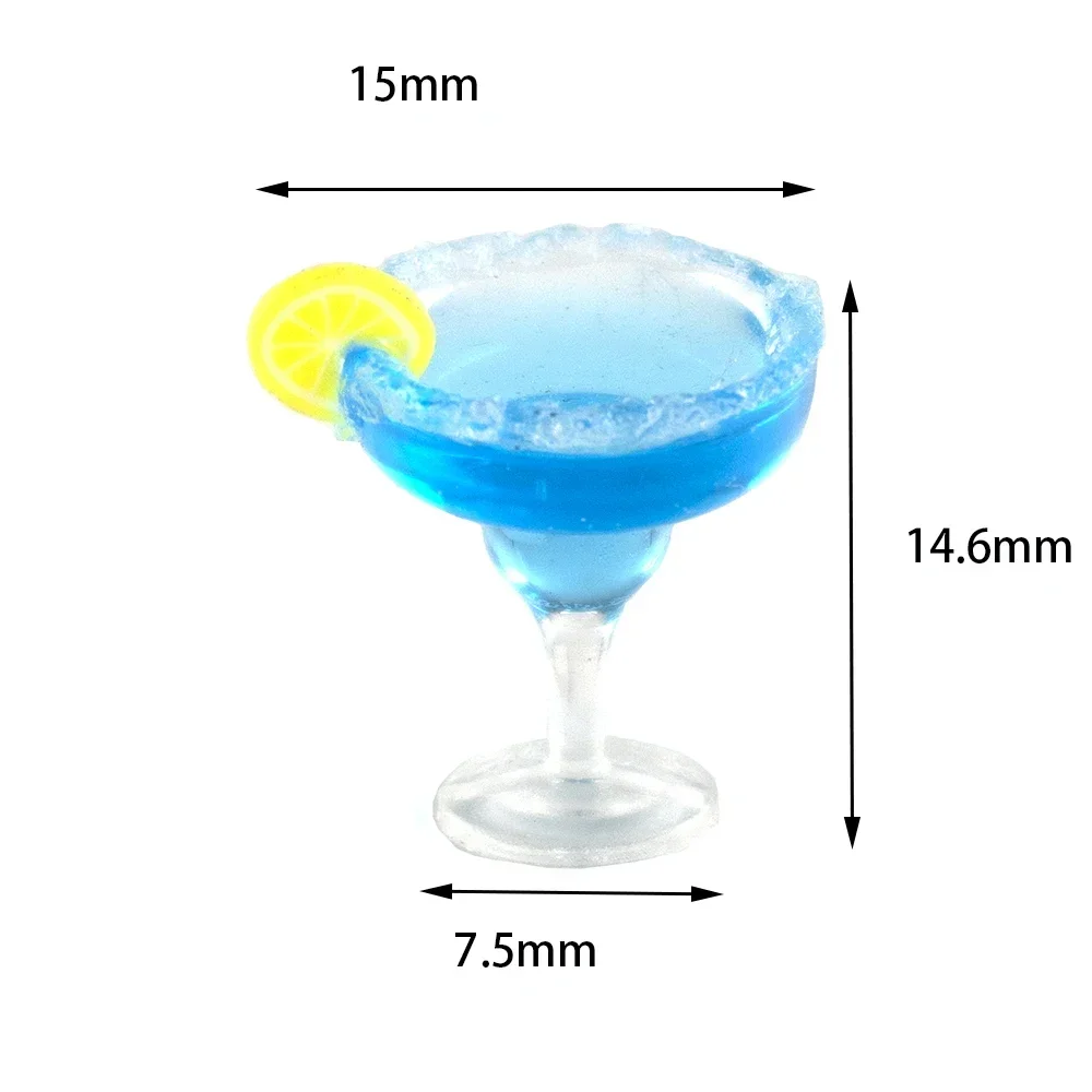 1Pcs 1/12 Doll House Miniature Resin Blue Cocktail Cup Simulation Drink Glass Model Toy Mini Decoration Dollhouse Accessories