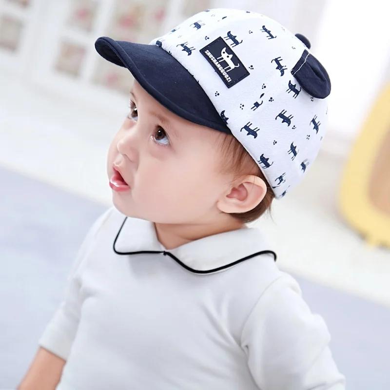 Children\'s Kids Baseball Cap for Girl Boy Spring Summer Cartoon Print Bear Ear Embroidery Baby Sun Hat Toddler Peaked Caps 0-3Y