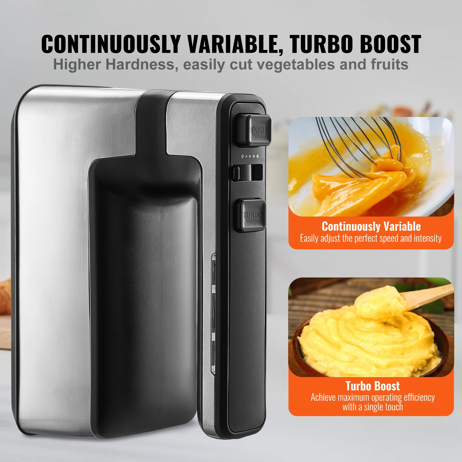 VEVOR Cordless Electric Hand Mixer Continuously Variable Electric Handheld Mixer Baking for Whipp Mixing Egg Cookie Cake Cream