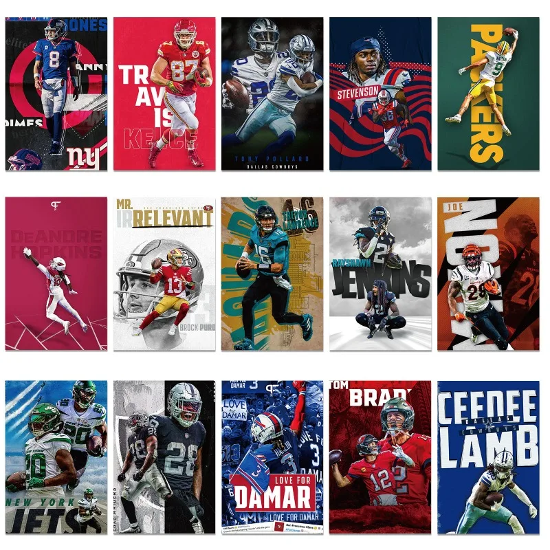 Realistic NFL Super Bowl Player Wall Cards - 30 Pack Realistic Football Star Sports Stickers