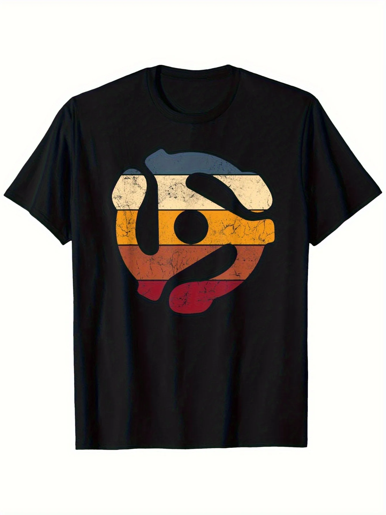 Men's Retro Dj 45Rpm Record Adapter T-Shirt, Casual Round Neck, Short Sleeves, T-Shirt, Vintage Print, Comfortable and Versatile, Suitable for Spring and Summer, Sizes S-3Xl