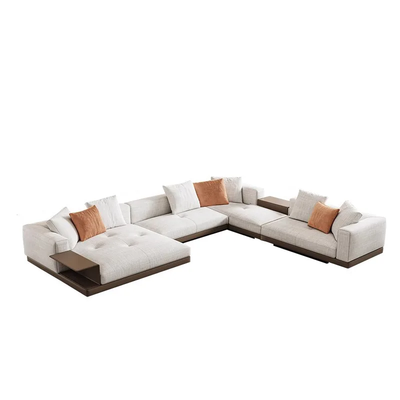 

flat floor living room cotton and linen fabric furniture simple leather concubine corner combination large sofa