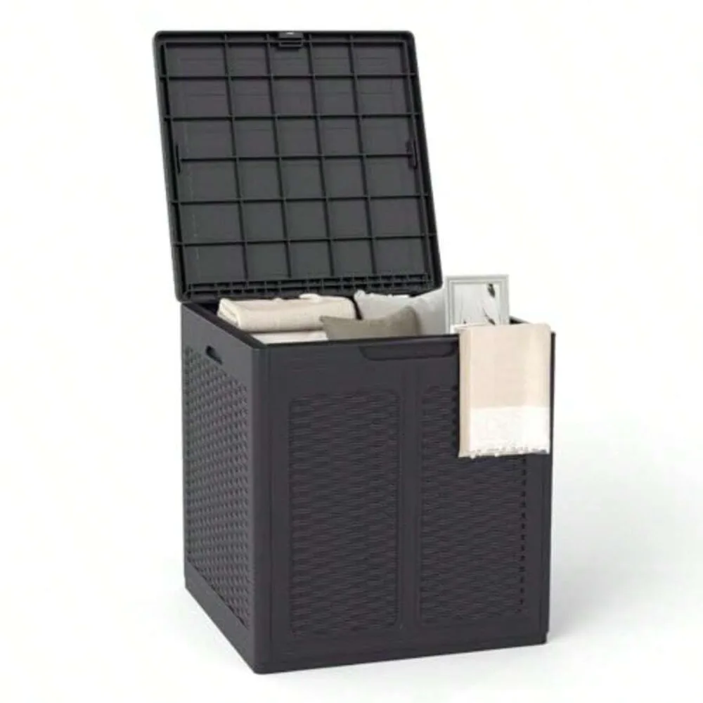 Outdoor Storage Box Rattan Pattern PP Deck Container Lockable Lid Patio Plastic Storage Bin for Package Delivery Garden Tools Patio Cushions 68 Gallon Waterproof Weather Resistant Heavy Duty