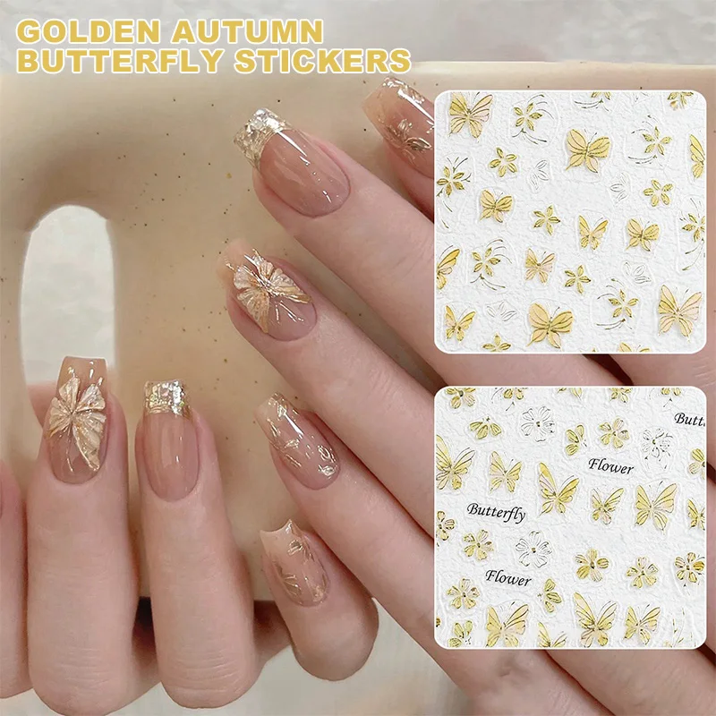 KANIU 1Sheet Metallic Bronzing Golden Butterfly Nail Stickers Autumn Butterfly Bronzing Stickers Fall Atmosphere Nail Decoration