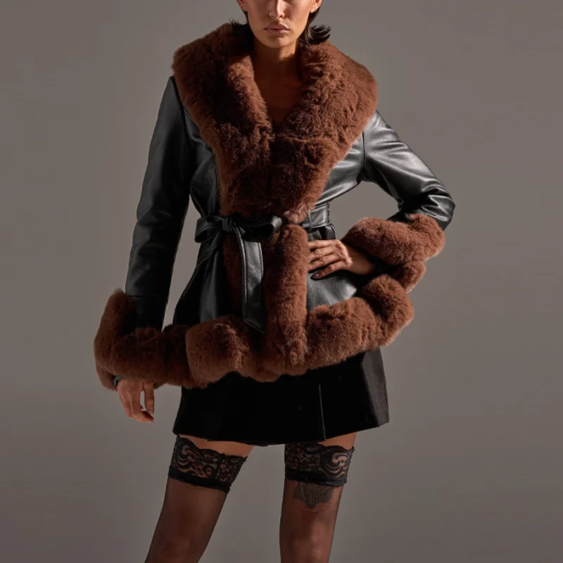 

Elegant Eye-catching Jacket Warm Cozy Feminine Women Vintage Casual-chic Lapel Faux Fur Coats Winter Party Sophisticated Wear