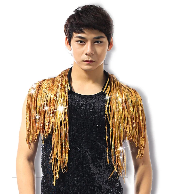 Gradual Sequin Chain Tassel Waistcoat Flash Diamond Waistband Vest Nightclub Jazz Dance Costumes Singer Stage Rave Outfit XS5384