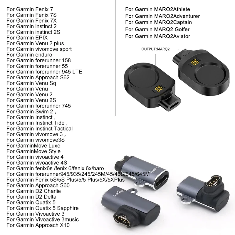 Type C/Micro USB/iOS Charging Adapter For Garmin Fenix 7 7X 6 6S 5 5S 5X Venu 2 2S Vivoactive 3 4 Marq2 Watch Charger Converter