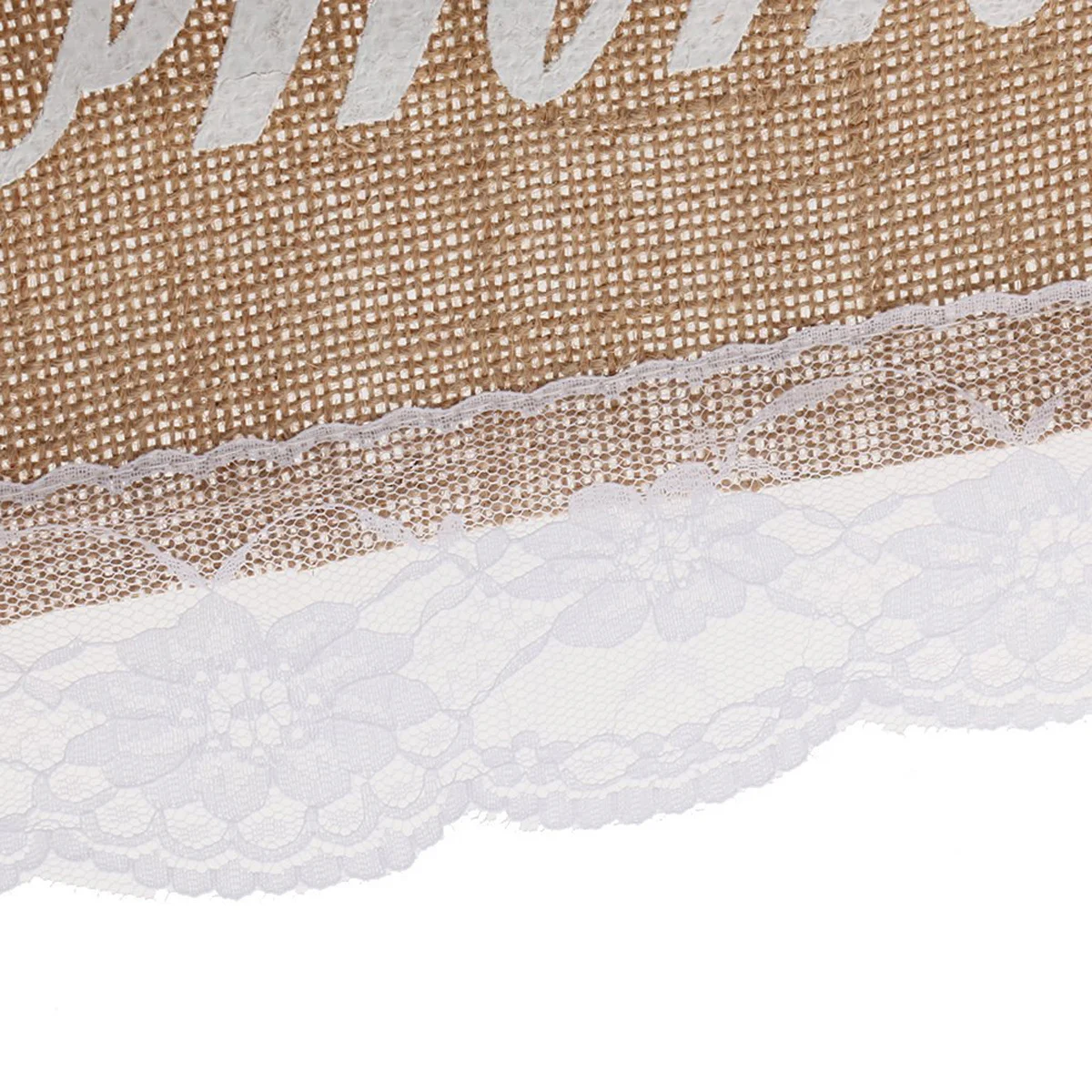 

Vintage Rustic Hessian Burlap Banner Daddy Here Comes Mommy Wedding Hanging Decoration Lace Bottom Country Style Bunting