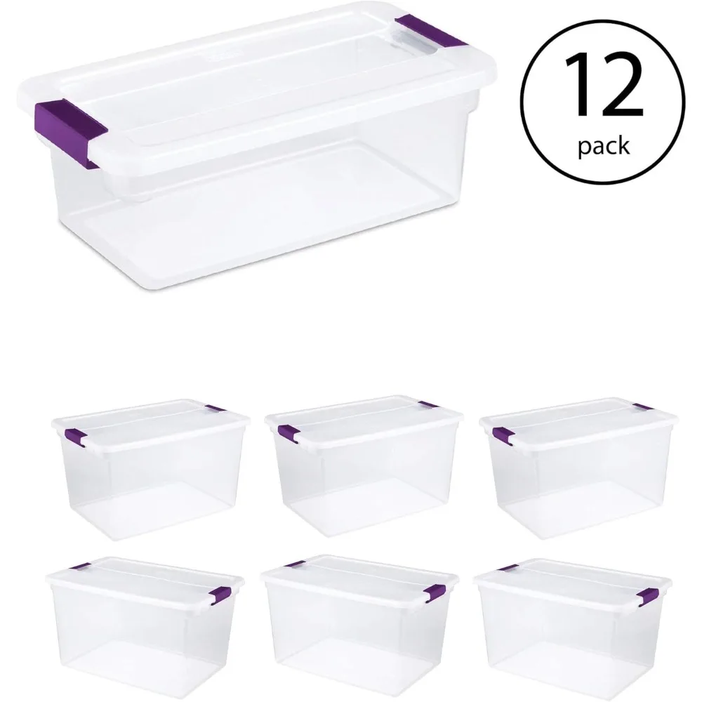 66 Quart (6 Pack) and 6 Quart (12 Pack) Totes Clear Plastic Stackable Storage Containers with Latching Lids Home Organization