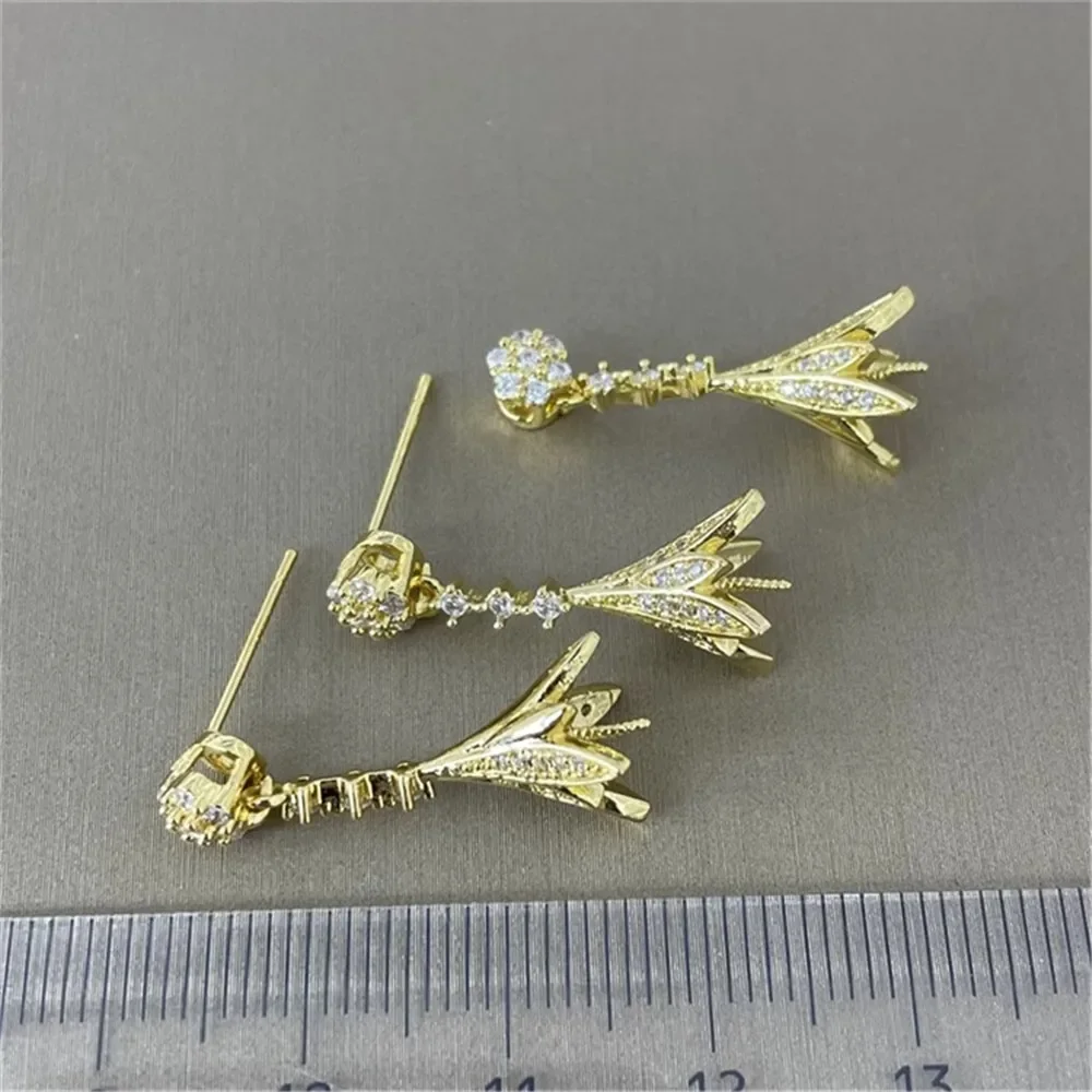 

DIY Pearl Accessories 18K Bag Gold Copper Thick Gold-plated Retro Explosion Pear Flower Head Pendant Stud Earrings Set