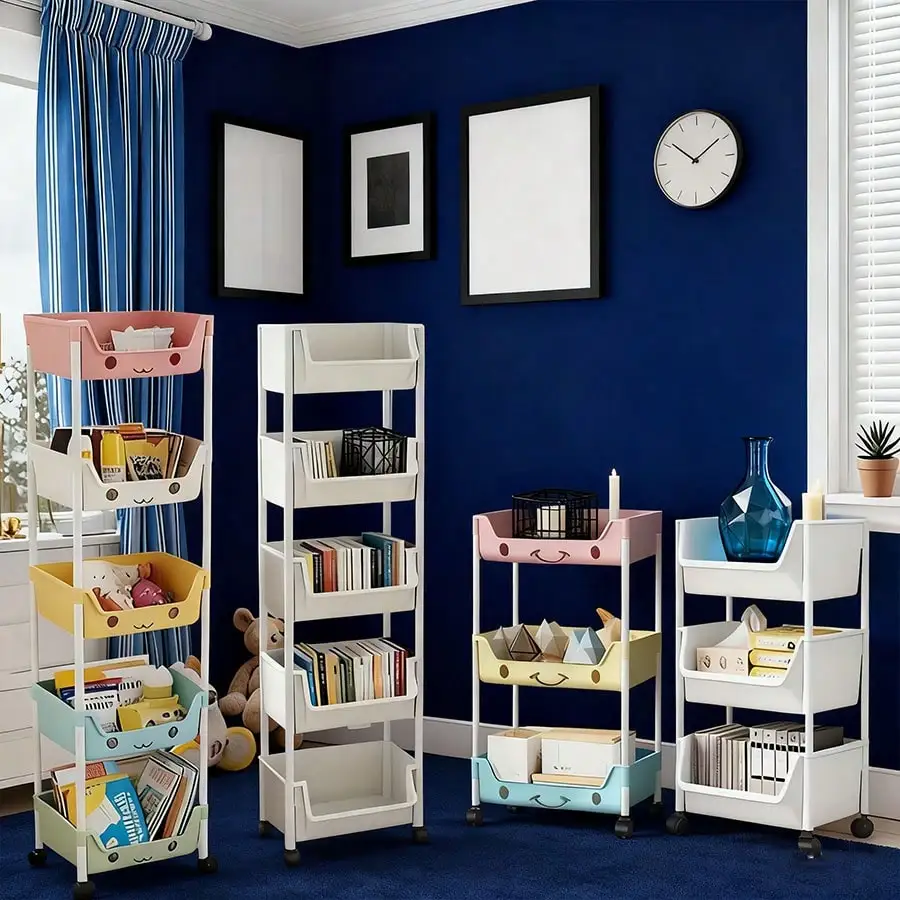 

3/5-уровневая передвижная книжная полка на колесиках, компактная тележка для хранения в доме, офисе, классе