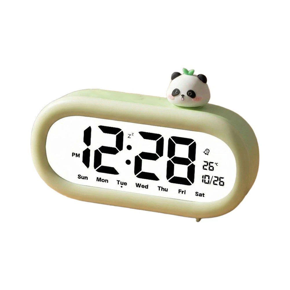 Functional LED Alarm Clock with Night Light for - Time Date Week for temp Display Cute Figurine Design 9.6x15x4cm