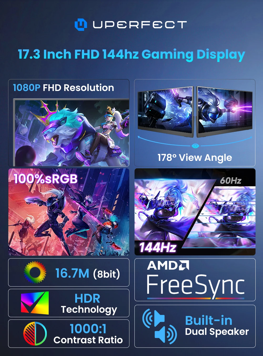 UPERFECT 17.3 inç 1080P 144hz - Portable Gaming Monitor 144Hz 17.3 Inch incelemesi ve fiyatı