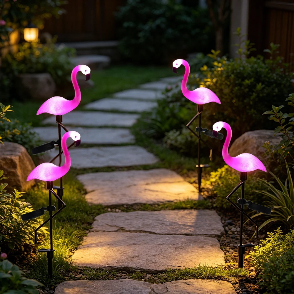1/2pcs Flamingo Solar Lawn Lamp, Solar Lights Garden Pink Flamingo Solar Yard Lights Solar Led Light for Yard Garden Decorative