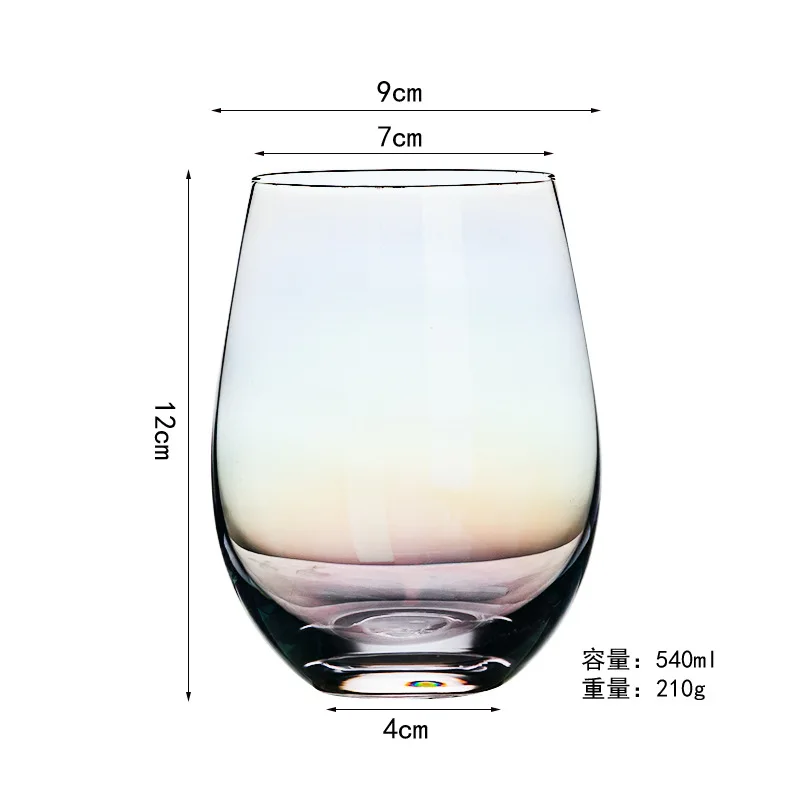 Withered Creative seven color electroplated glass cup with large capacity, colorful egg shaped cup, internet famous rainbow crys