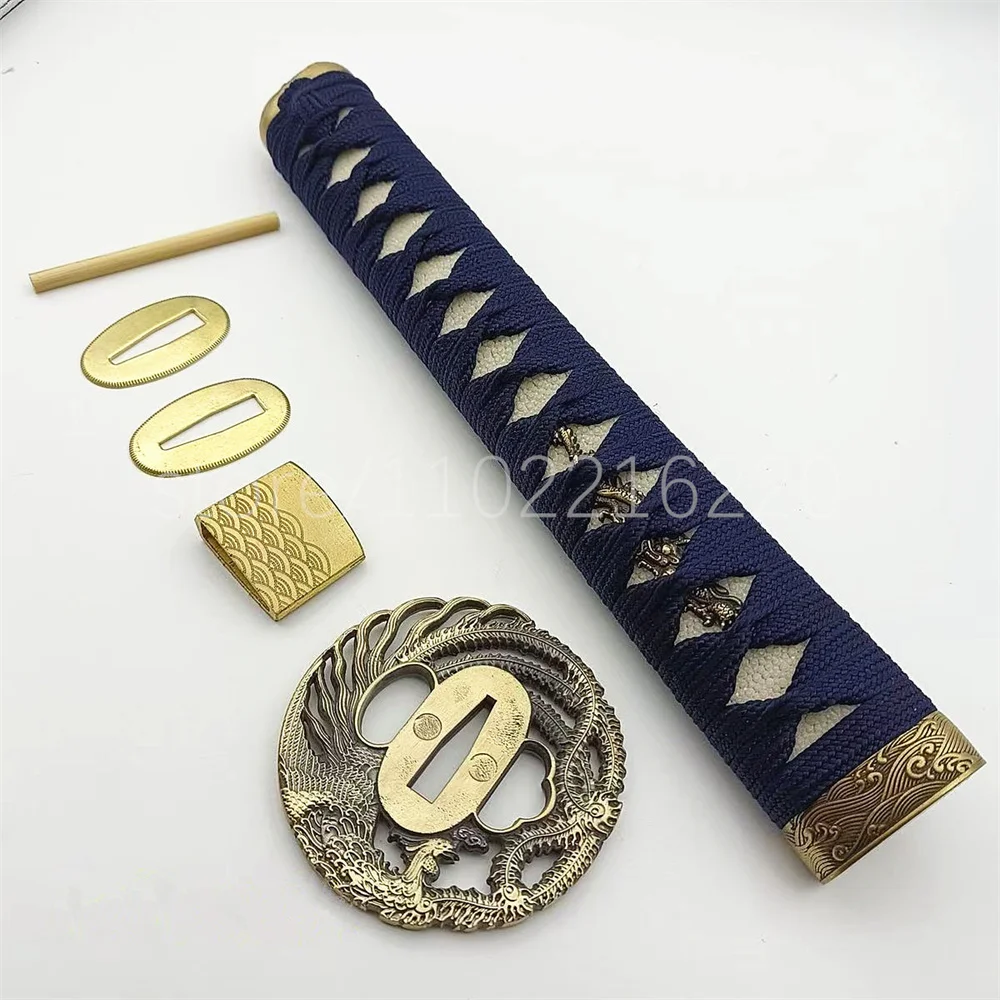 A Set Phoenix Handle Real Rayskin Tsuka Copper Brass Handguard Tsuba Habaki Seppa For Japanese Samurai Katana Sword Fittings