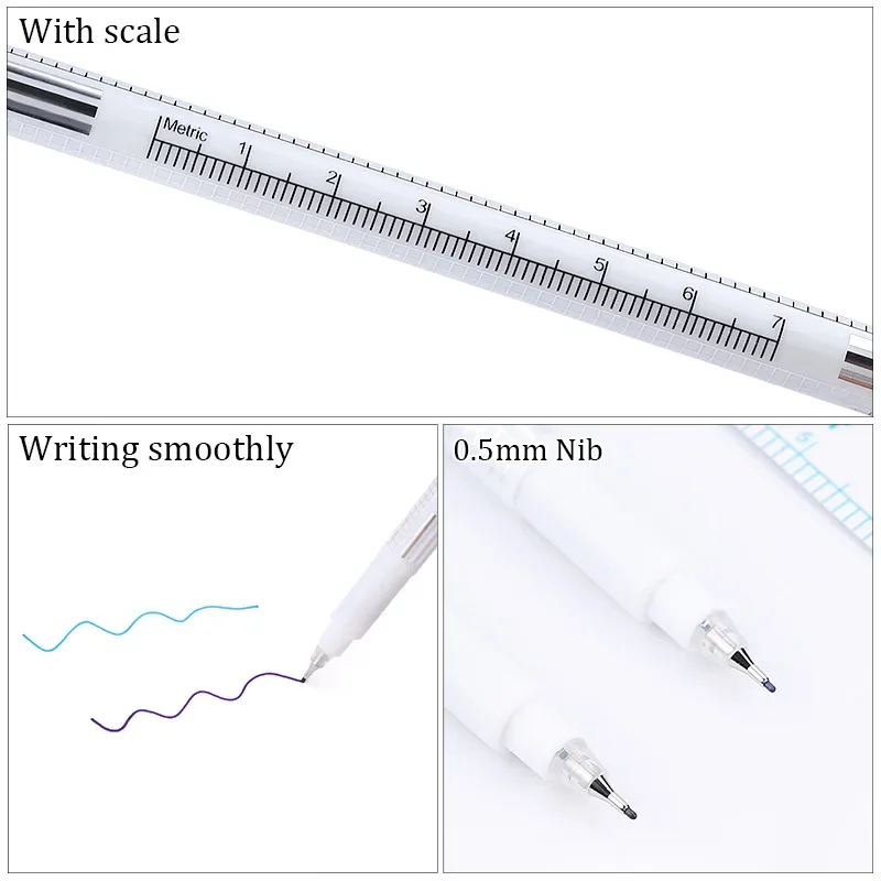 Professional Surgical Skin Marker Pen With Measuring Ruler Set Tattoo Pen Permanent Makeup Purple Eyebrow Pencil