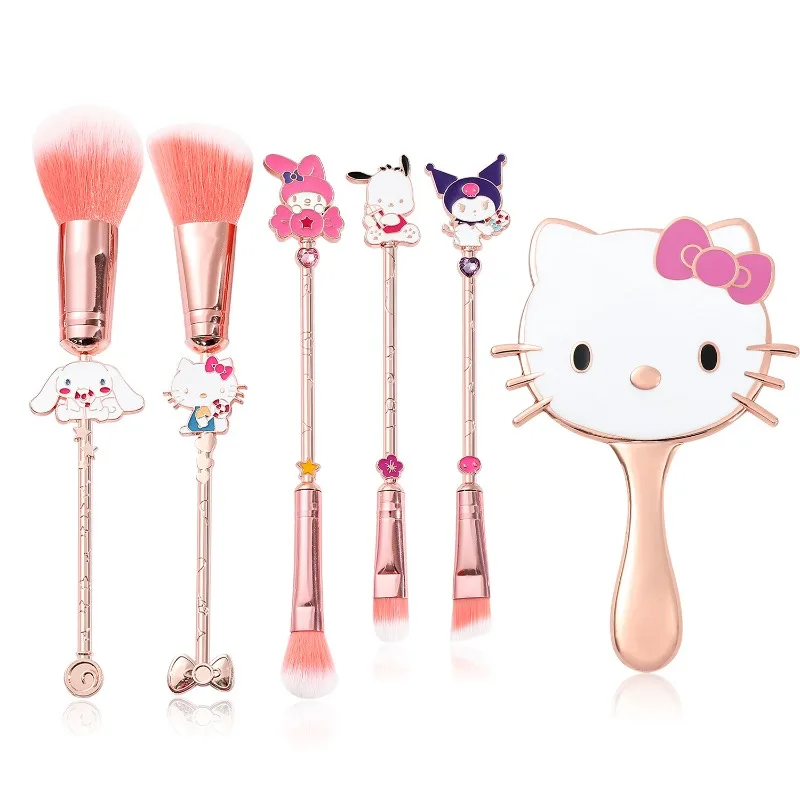 

My Melody Makeup Brush Kuromi Set Cartoon Cute Character Long Rod Powder Eye Shadow Brush Pink Makeup Tool Girl Kt Cat Mirror