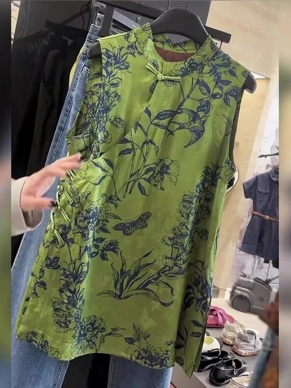 Rompi Wanita Kasual Ukuran Besar Model Baru dari Cina, Ringan, Kerah Tegak, Tanpa Lengan, untuk Musim Panas