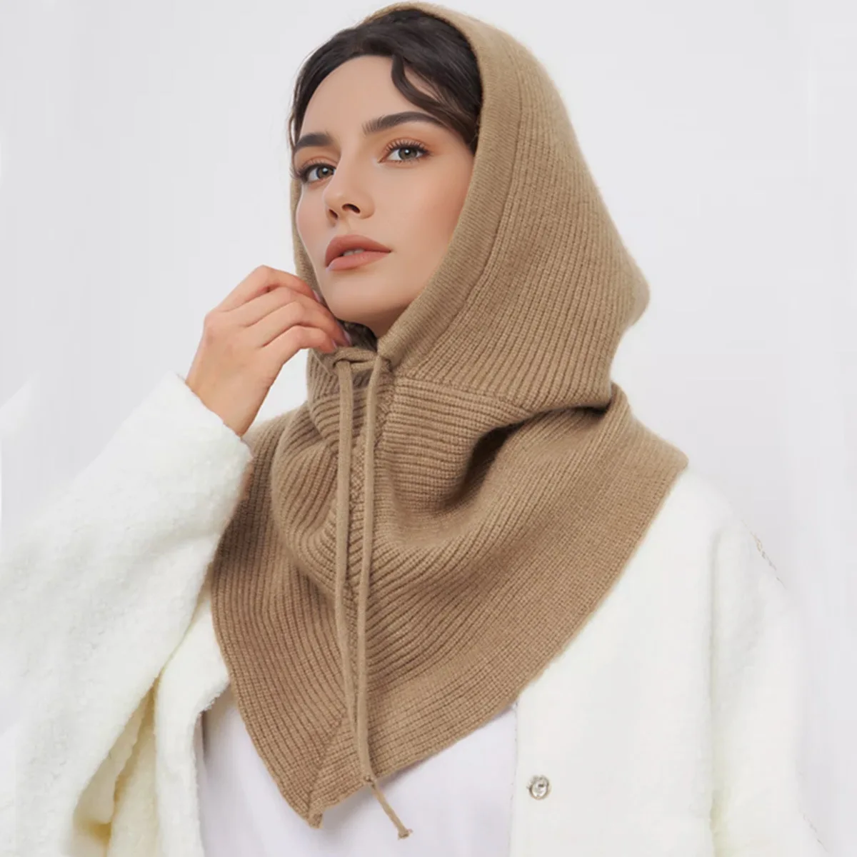 Sciarpa per cappello passamontagna lavorato a maglia invernale di lusso per donna 1 pezzo Fazzoletto da collo spesso Cappello con cappuccio Protezione per le orecchie Accessori per la stagione fredda