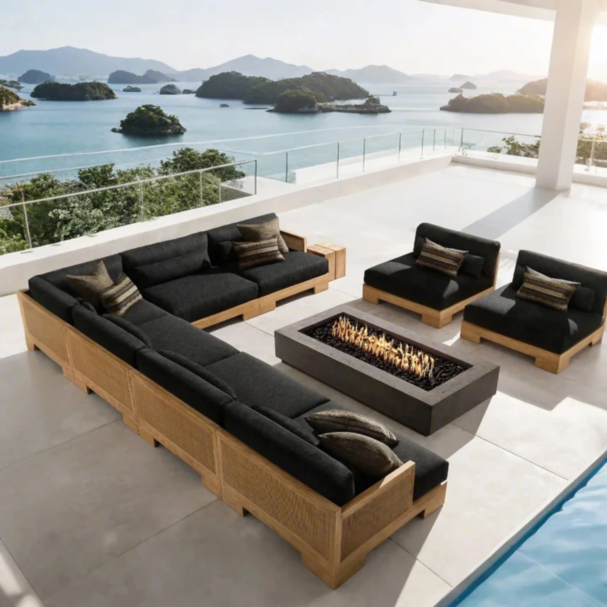 

# Горячая роскошная водонепроницаемая садовая мебель из тикового дерева, диван для патио, уличная мебель, садовые диваны из тикового дерева