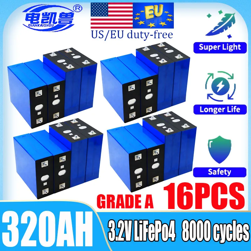 

16pcs A-level 3.2V LiFePo4 Battery 320ah 280ah 304ah 310a DIY 48V RV solar storage system rechargeable battery EU/US tax exempt