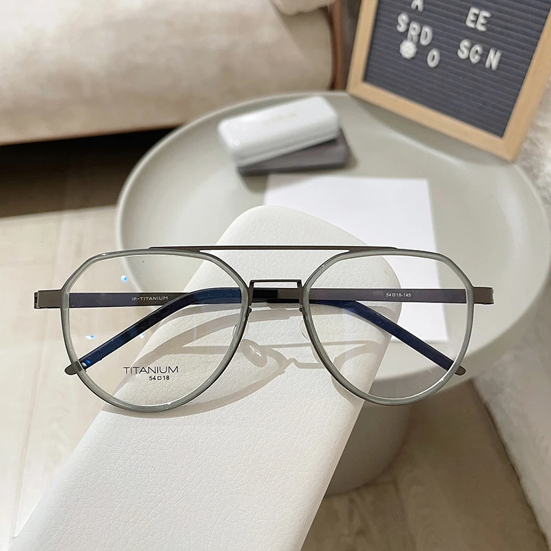 Denmark Brand Reproduction Classic Pilot Double Beam Glasses Screwless Design Pure Titanium Eyeglasses Large Men Business Frame