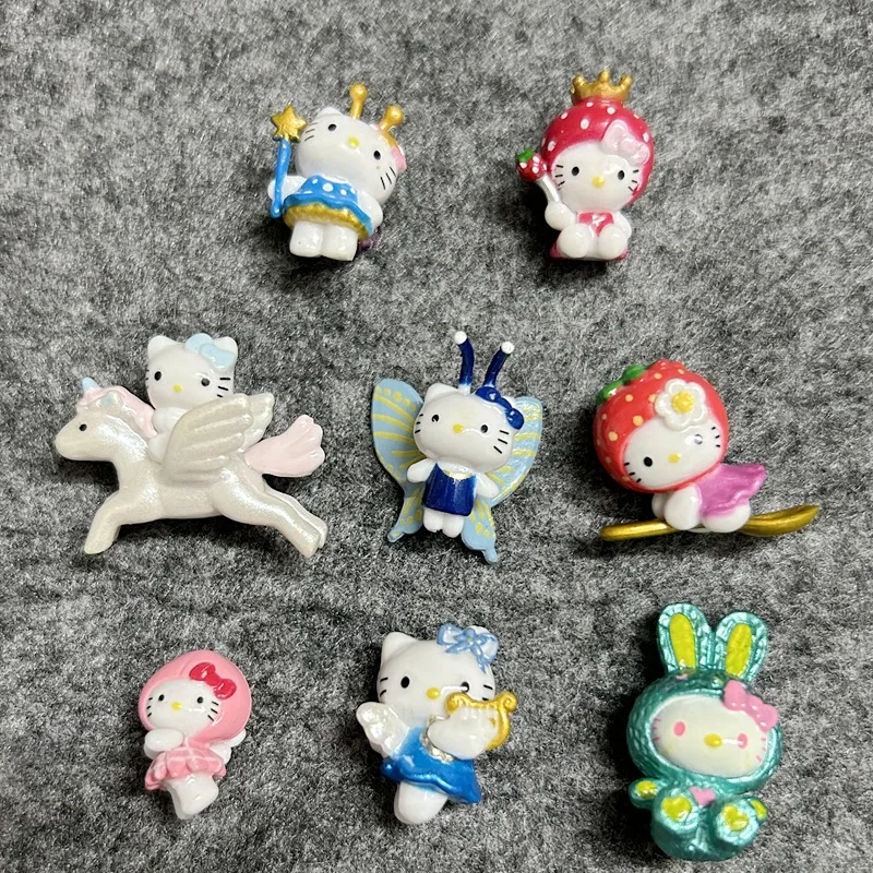 Anime Mini Hello Kitty sentado conejo fluorescente Pegasus DIY parche Material accesorios horquilla accesorios muñeca juguetes hechos a mano