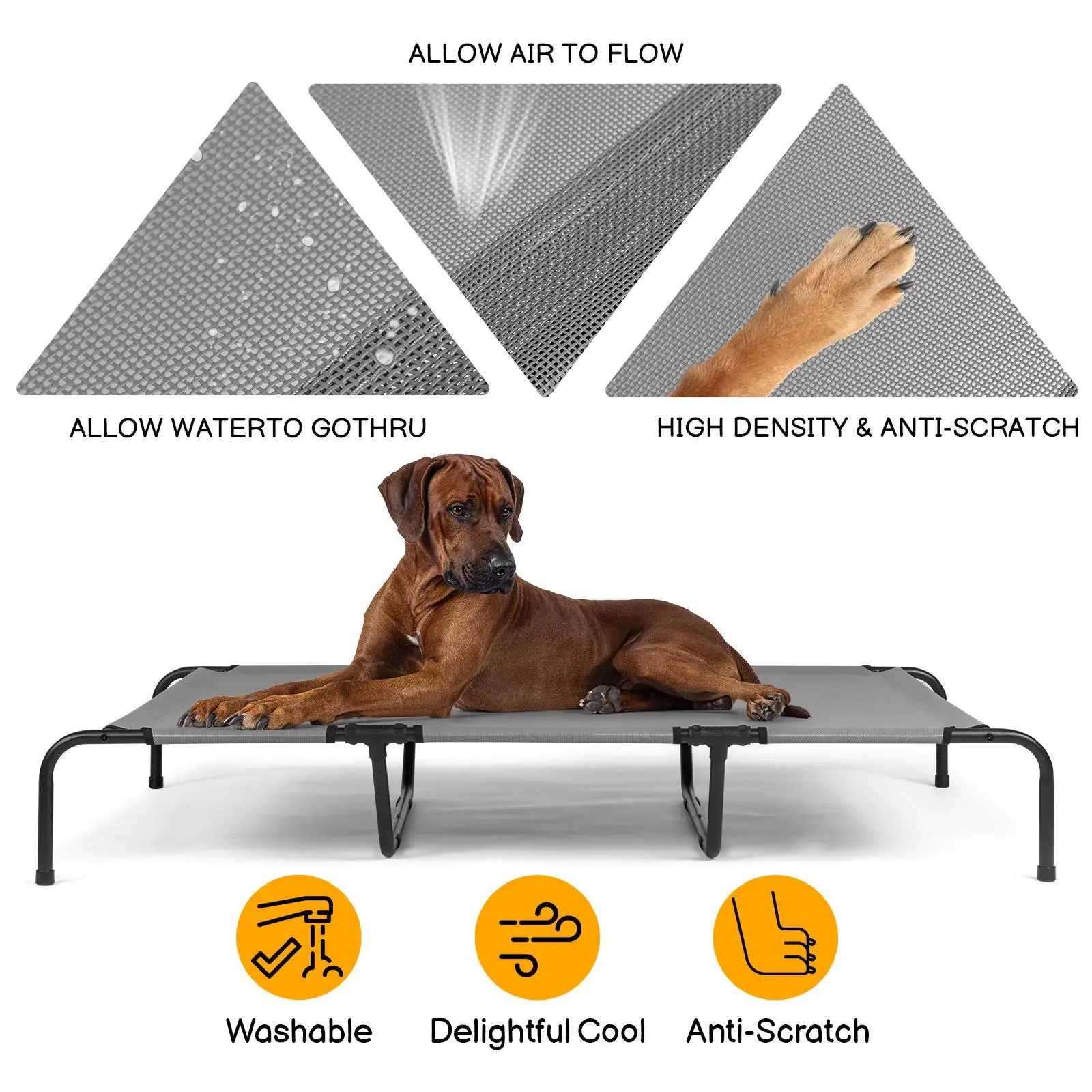 Large 60D x 37W x 9H Dog Bed - Comfort & Support for Dogs | Outdoor & Indoor Use