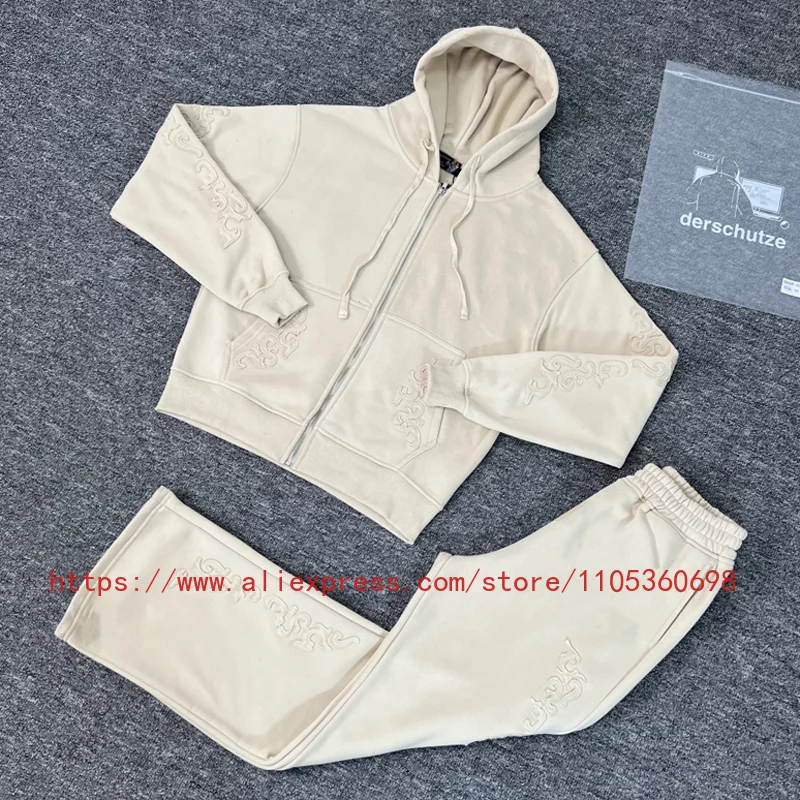 

New Trend Brand Derschutze Hoodie Streetwear Heavy Embroidery Patch Pattern Derschutze Zip Up Sweatshirt Coat Men Women