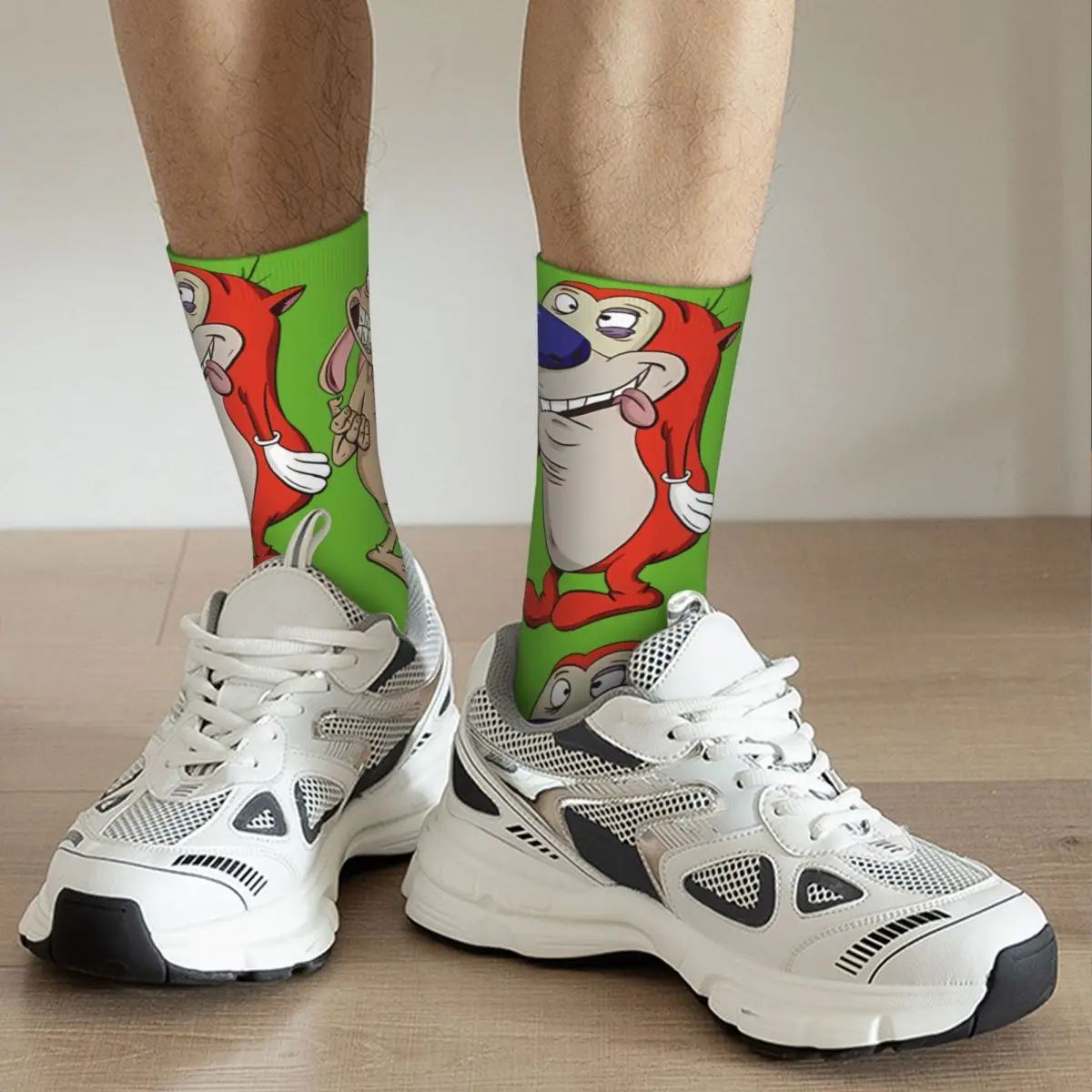 Funny Crazy compression Ren And Stimpy A-Line Dress Sock for Men Hip Hop Vintage T-The Ren & Stimpy Show Cartoon Happy Quality