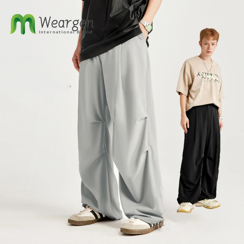 

Summer Korean Men's Pants Light&Thin Cool Elastic Waist Semi-Wide Loose Slacks Drape Suit Pants Male Casual Trousers