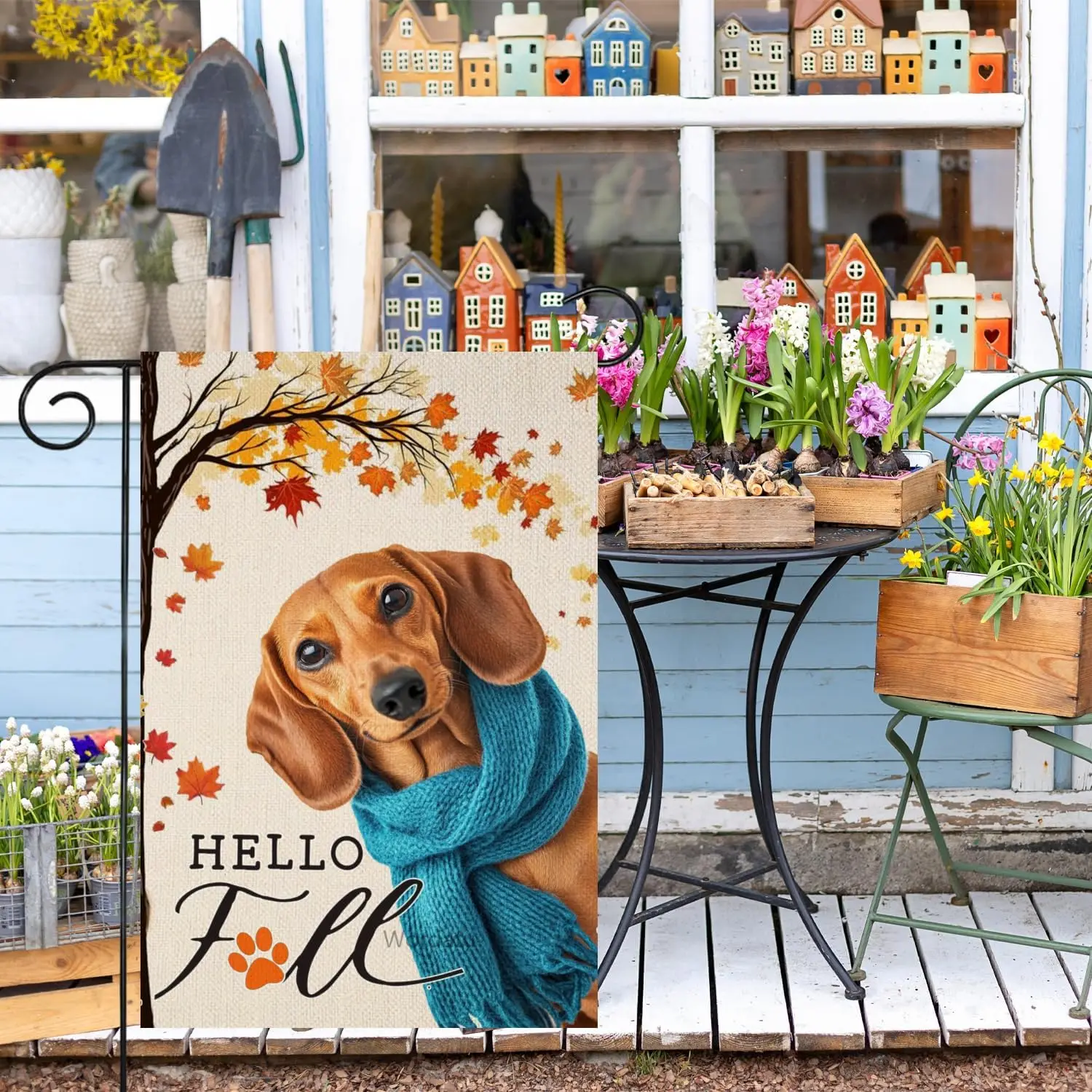 مرحبا الخريف الألماني حديقة العلم للخارج 12x18 بوصة مزدوجة الوجهين الخيش مابل ليف مزرعة عطلة في الهواء الطلق ساحة العلم H HHJ #5