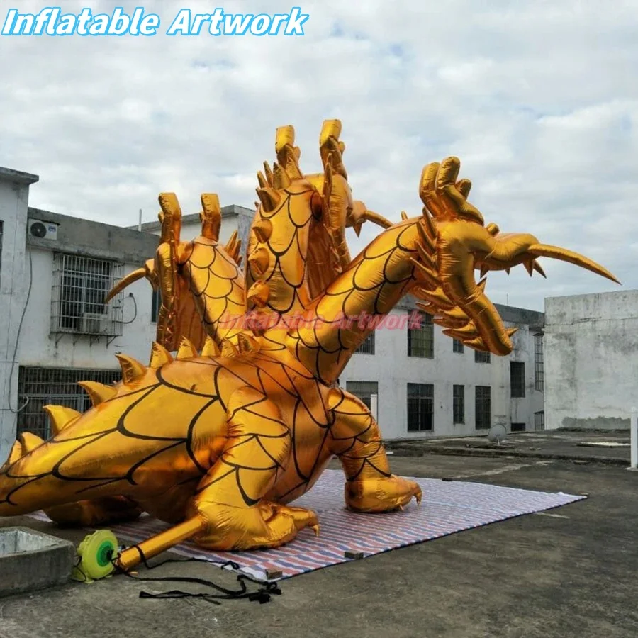 Customized Three Heads Air Blown Gold Dragon for Event Party Decoration Toys