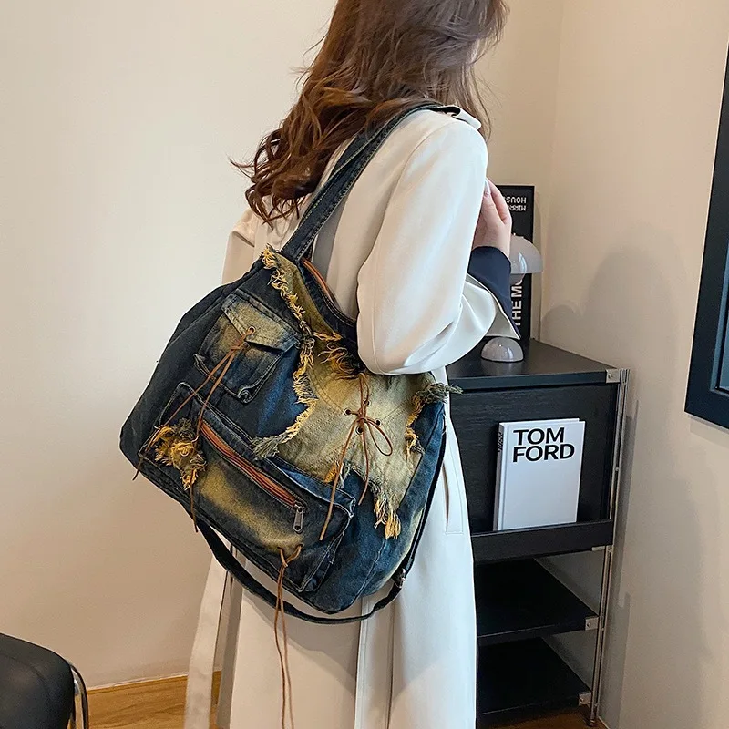 Women Shoulder Bags European and American Style 2023 New Fashionable Denim French Niche Personality Tote Crossbody Bag