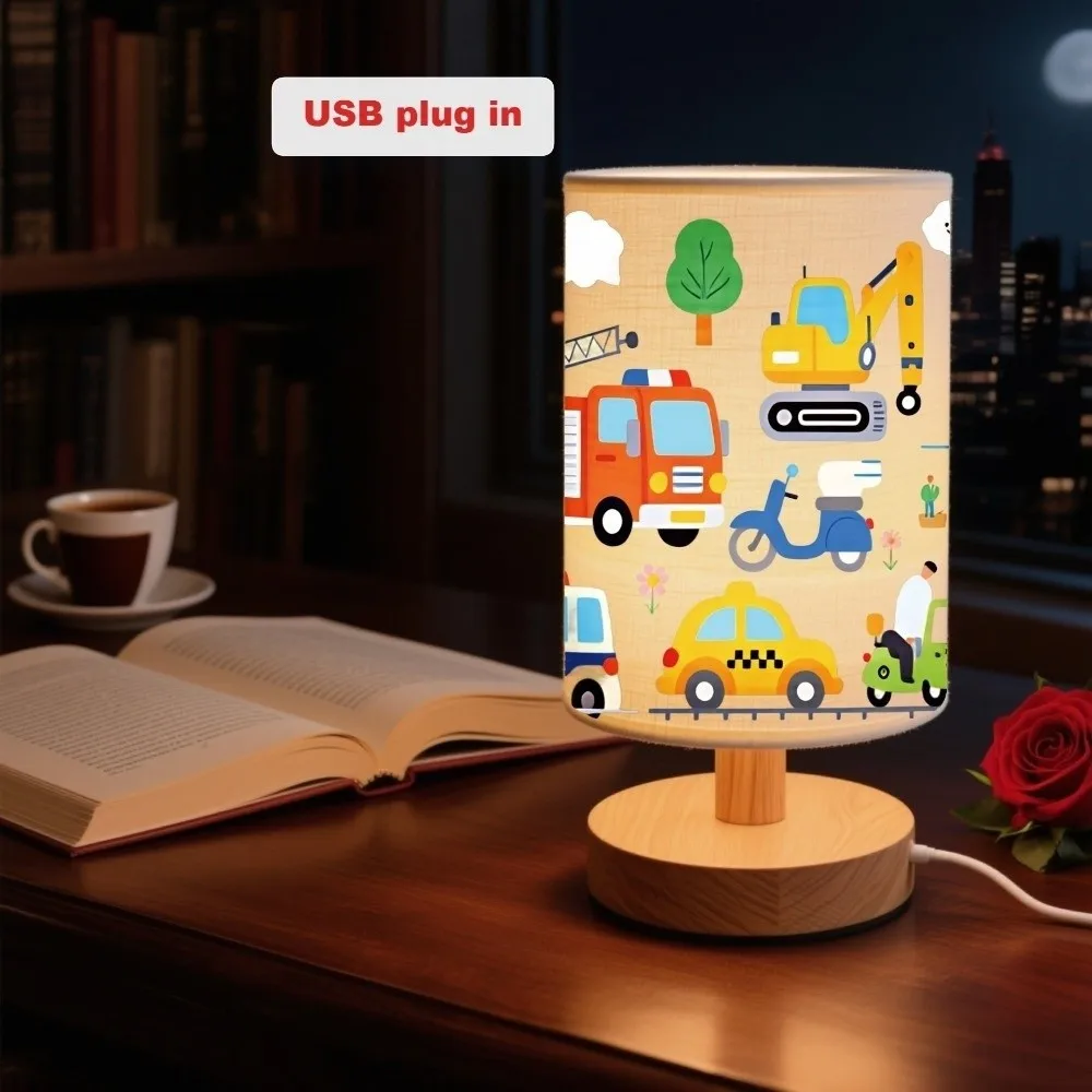 Kids Lamp Linen Shade Fabric Table Lamp Fabric Eye Protection Bedside Night Light Tricolor Light Soft Warm Night Light Kids