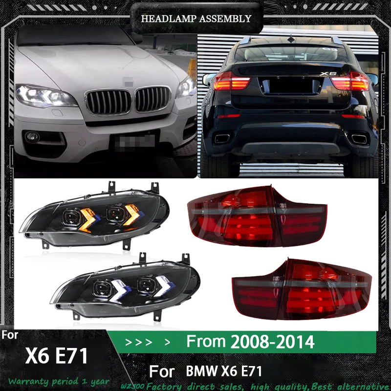 

Фара + задний фонарь для X6 E71, светодиодные фары 2008-2014, последний автомобильный лазерный дизайн, DRL, сигнальный проектор, линзы, автомобильные аксессуары, фары