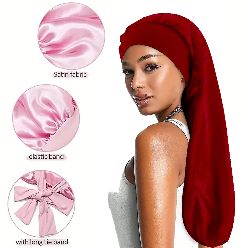 Soft Black Satin Hair Bonnet for Sleep & Shower - Elastic, Comfortable Wrap for Hair Protection and Style Preservation