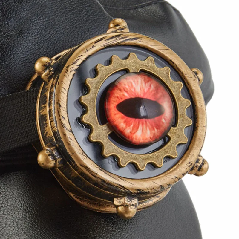 New Trendy Steampunk Newsboy Cap Black Pu Leather Punk Rivets Hat With Goggles Gothic Party Performance Cosplay Hat Accessory 6
