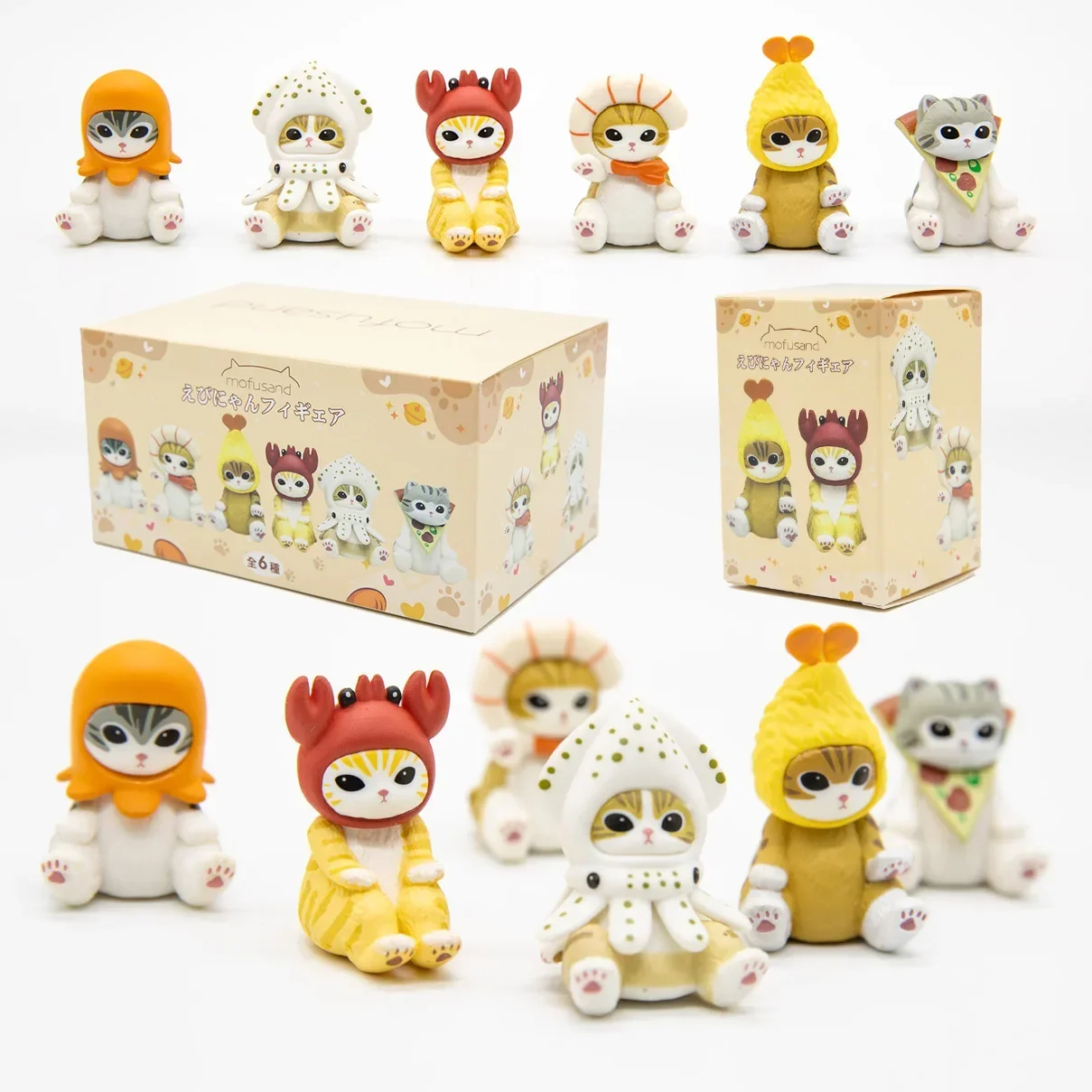 

Mofusand кошки, одежда для ролевых морепродуктов, милые фигурки котенка, жареные чипсы для креветок, украшения для стола с кальмарами на гриле, слепая коробка, подарки для детей