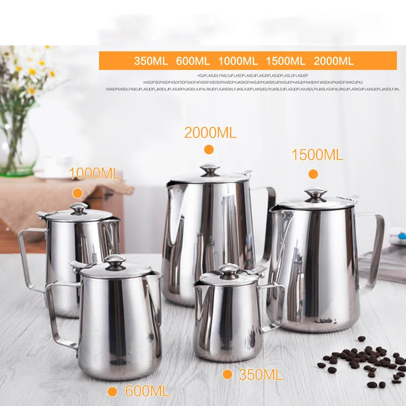 Stainless Steel Pull Flower Cup Cool Kettle with Lid Measuring Coffee Cup Milk Tea Pot Cold Kettle Large Capacity Heat-resistant