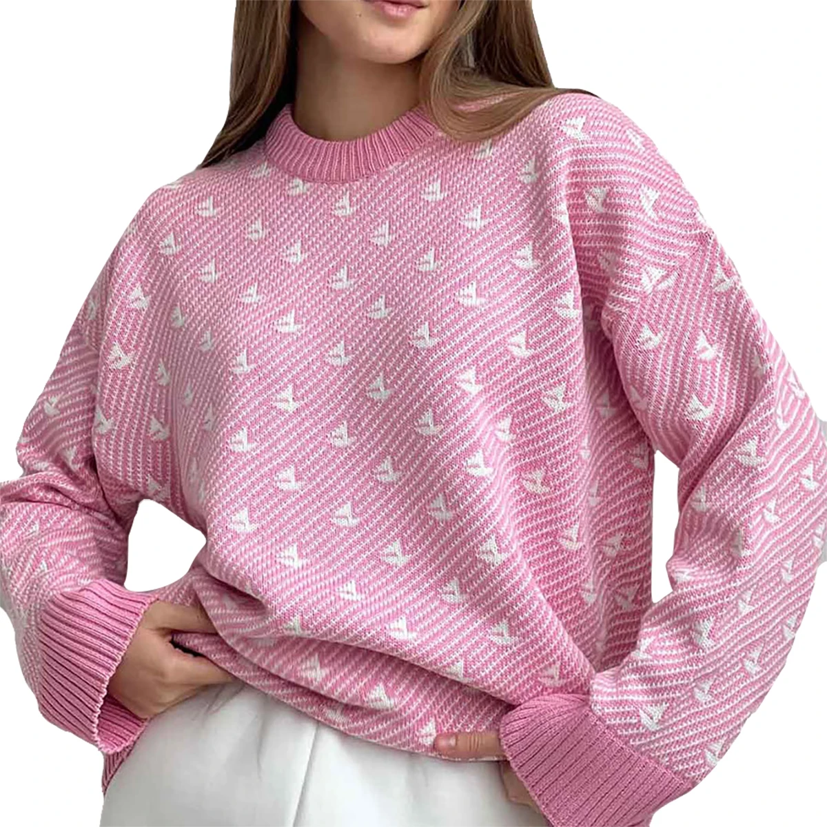 Fashion women sweater round neck sailboat sweater new casual loose knit pullover sweater 2024 Spring and Autumn