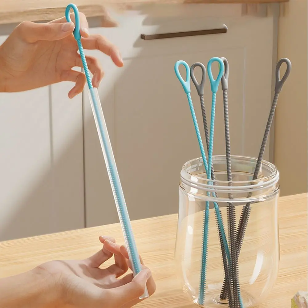 Soft Hair Reusable Silicone Straw Cleaning Brush Household Long Drinking Straw Cleaner Brush Kitchen Gadgets Cleaning Tool