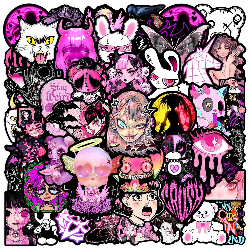 10/30/50pcs Pink Black Gothic Cool Girl Stickers Horror Skull Decal Phone Laptop Car Decorative DIY for Waterproof Sticker Toy