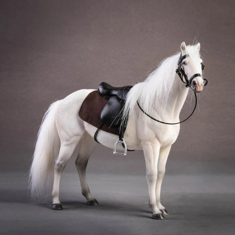 1/12 Warm-blooded Horse Model Simulation Animal White Horse GK Figure Ornament Soldier Doll Sculpture Toy Doll